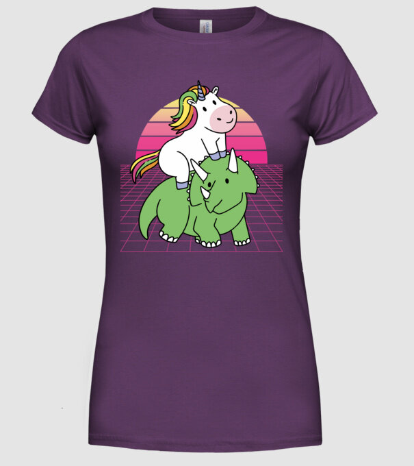 Unicorn pe dinozaur retro model mov pe tricou
