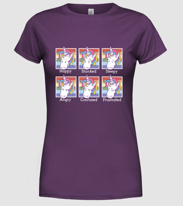 Capete de unicorn model mov pe tricou