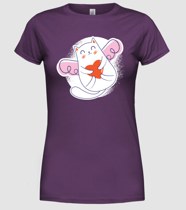 Pisică Valentin model mov pe tricou