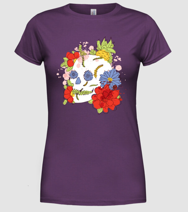 Craniu cu Flori model mov pe tricou