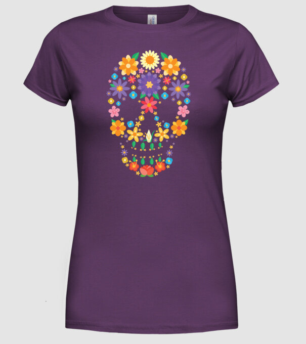 Craniu cu Flori model mov pe tricou