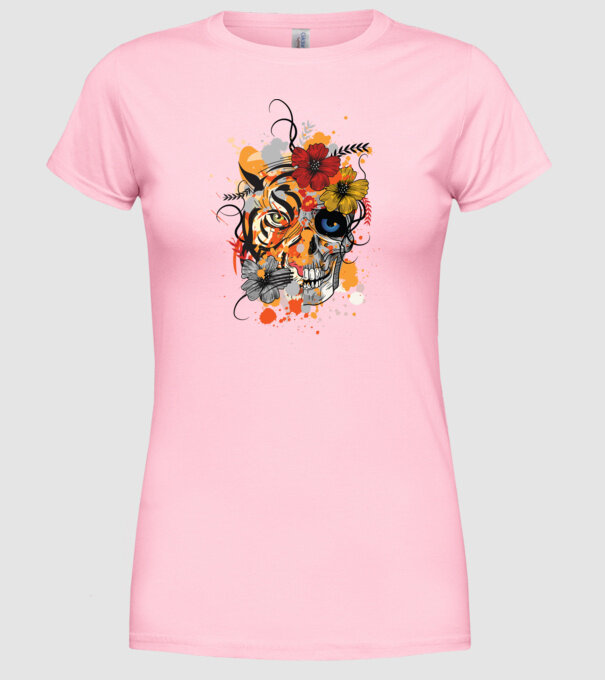Craniu de tigru abstract model roz deschis pe tricou