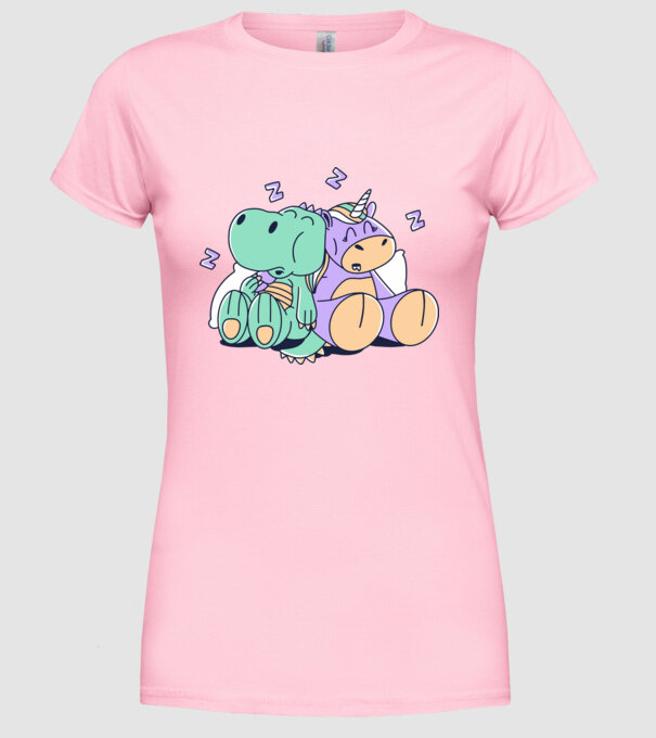 Unicorn adormit și T-rex model roz deschis pe tricou