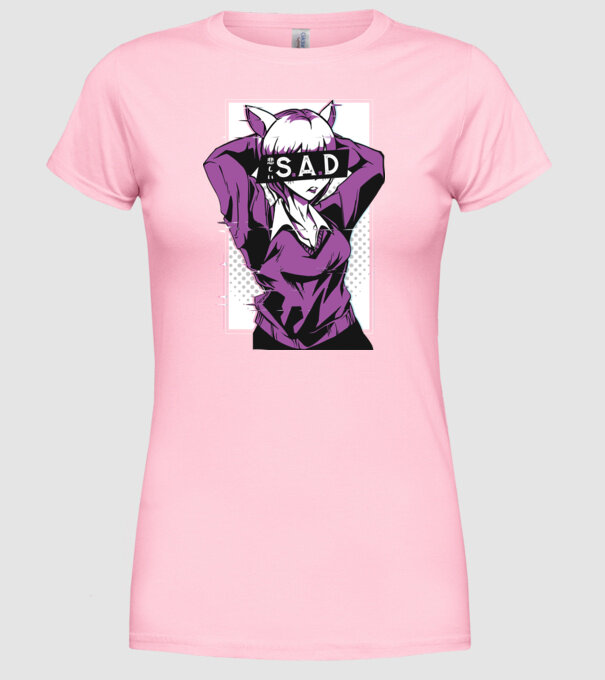 Anime fată tristă model roz deschis pe tricou