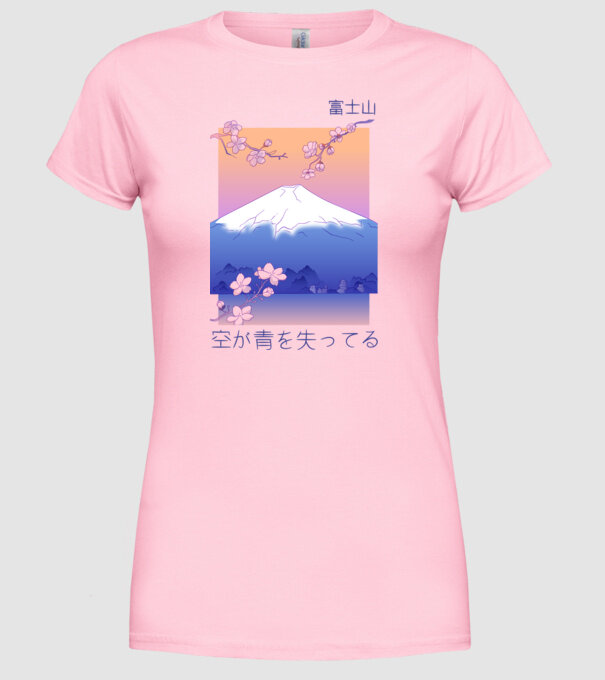 Anime Vaporwave munte model roz deschis pe tricou
