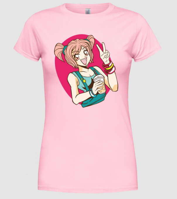 Bobba fată Anime model roz deschis pe tricou