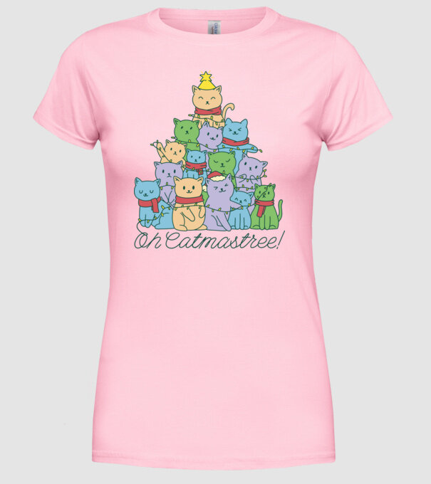Pom de Crăciun Pisică model roz deschis pe tricou