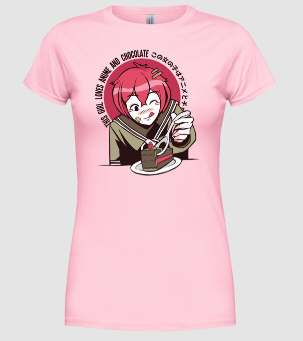 Doar o fată căreia îi place Anime și ciocolata model roz deschis pe tricou