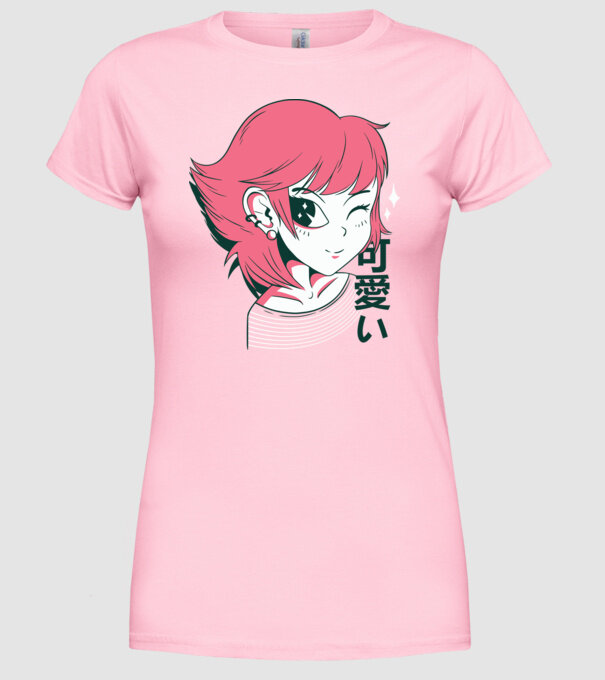 Fată drăguță Anime model roz deschis pe tricou