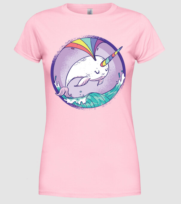 Unicorn drăguț Balenă - Narval model roz deschis pe tricou