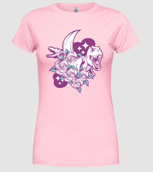 Dinozaur cu trandafiri model roz deschis pe tricou