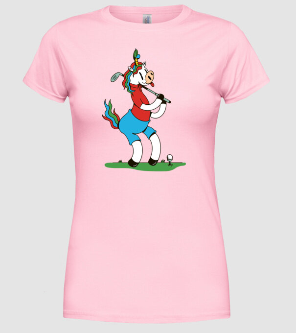 Unicorn jucător de golf model roz deschis pe tricou