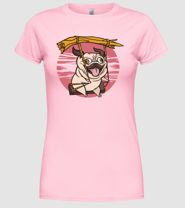 Mops cu leagăn model roz deschis pe tricou
