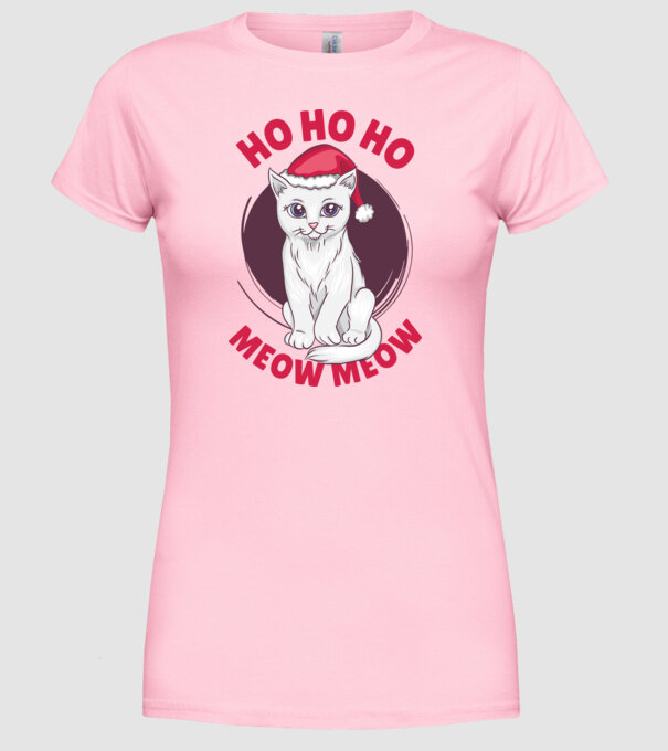 Ho Ho Ho Ho Ho Ho Ho Meow Meow Crăciun cu pisică model roz deschis pe tricou