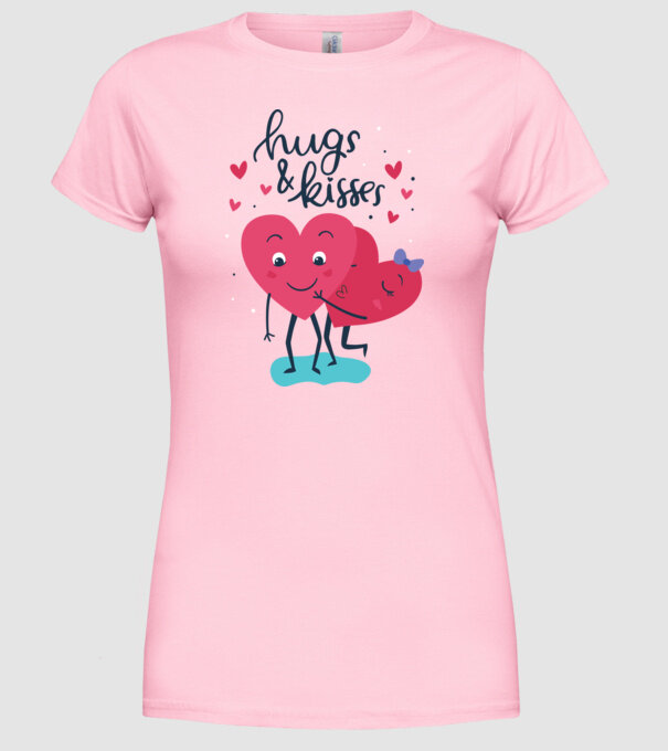 'Hugs and Kisses Tricou drăguț pentru Valentine''s Day' model roz deschis pe tricou