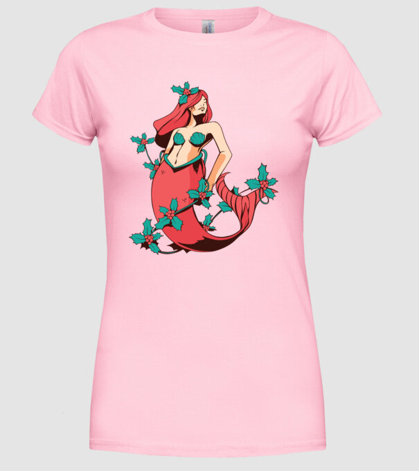 Sirenă de Crăciun model roz deschis pe tricou