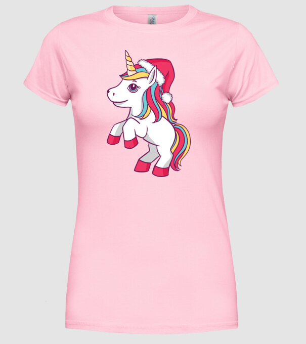 Unicorn de Crăciun model roz deschis pe tricou