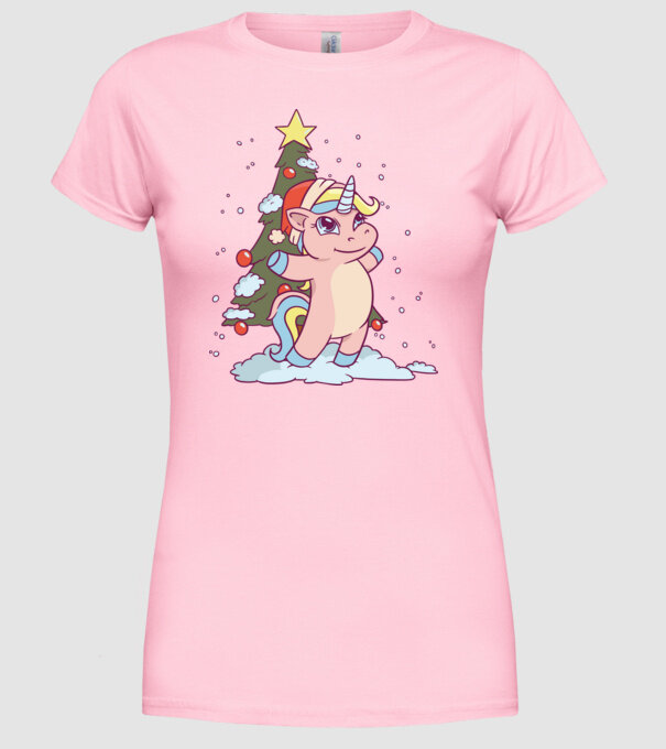 Unicorn de Crăciun model roz deschis pe tricou