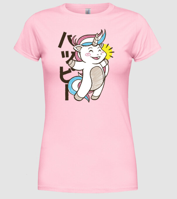 Kawaii unicorn model roz deschis pe tricou