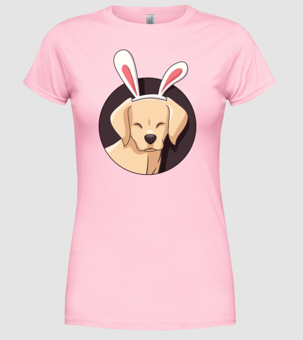 Iepuraș Labrador pentru Paște model roz deschis pe tricou