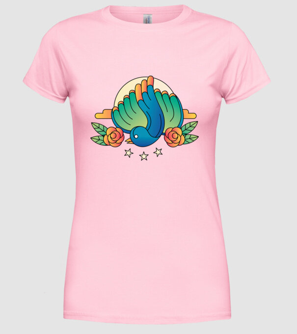 Motiv Pasăre model roz deschis pe tricou