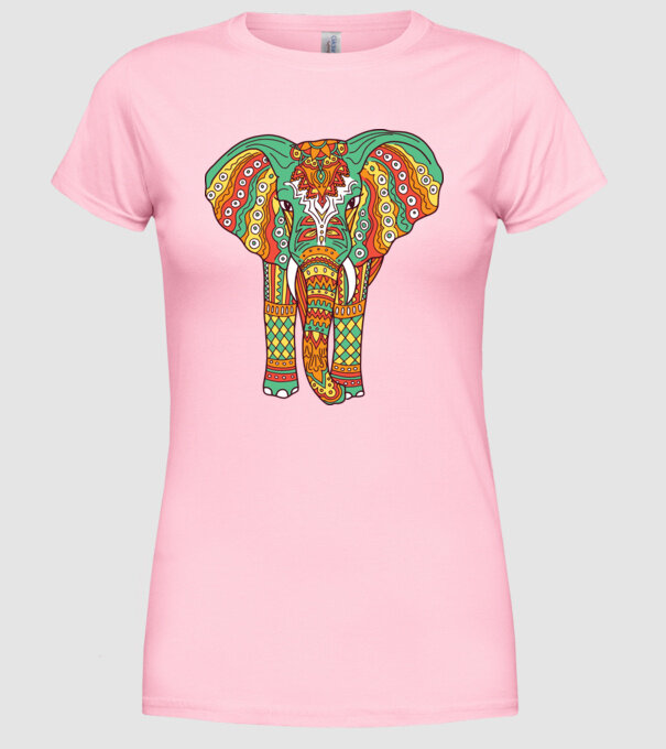 Mandala Elefant model roz deschis pe tricou
