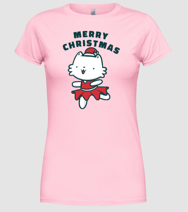 Pisică Merry Christmas model roz deschis pe tricou