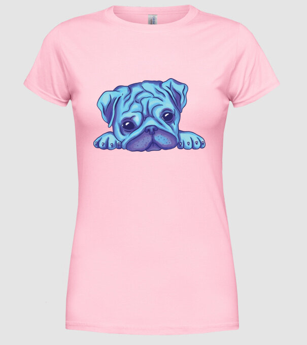 Cap de Mops acuarelă model roz deschis pe tricou