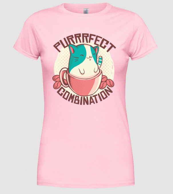 Purrrfect Combination Cafea cu pisică model roz deschis pe tricou