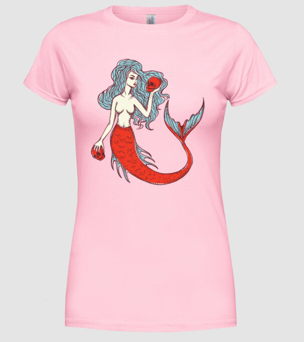 Sirenă cu craniu model roz deschis pe tricou