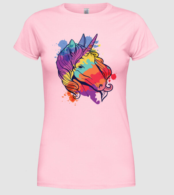 Curcubeu colorat Unicorn tricou model roz deschis pe tricou