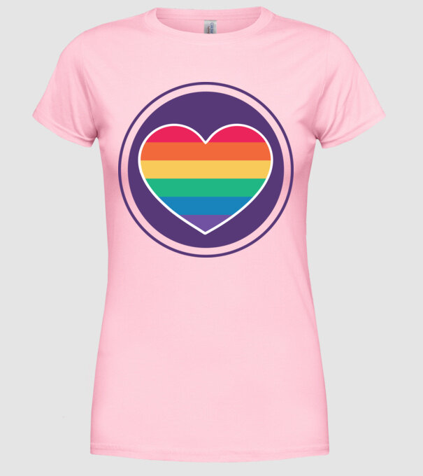 Inimă curcubeu model roz deschis pe tricou