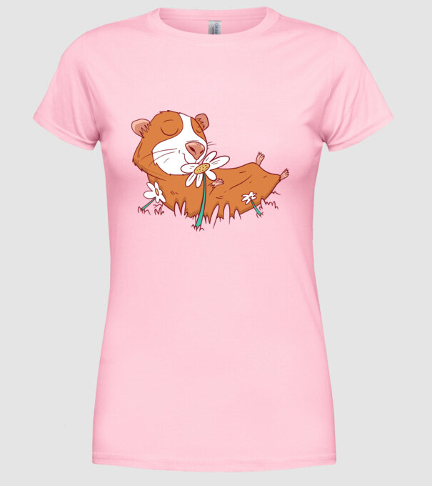 Porcușor de Guineea pe câmp model roz deschis pe tricou