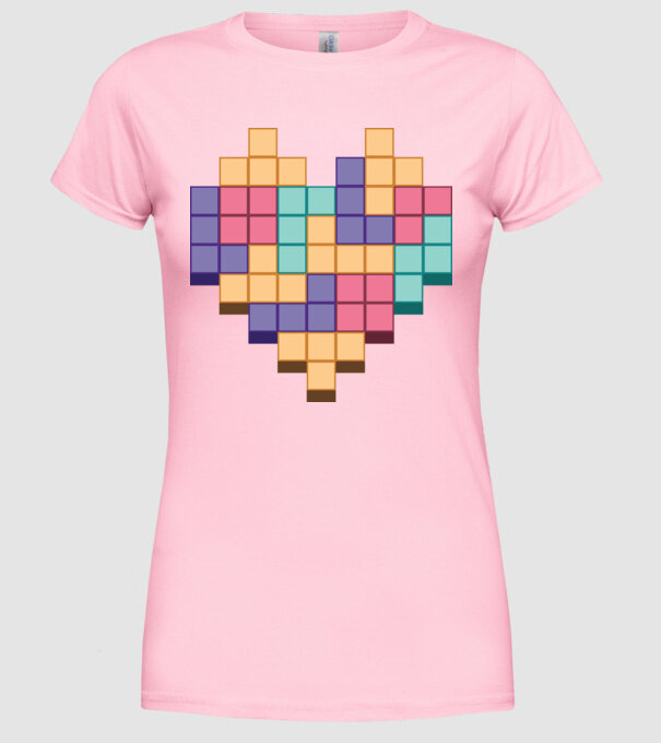 Inimă Tetris model roz deschis pe tricou