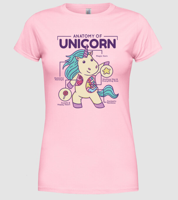 Unicorn Anatomie model roz deschis pe tricou