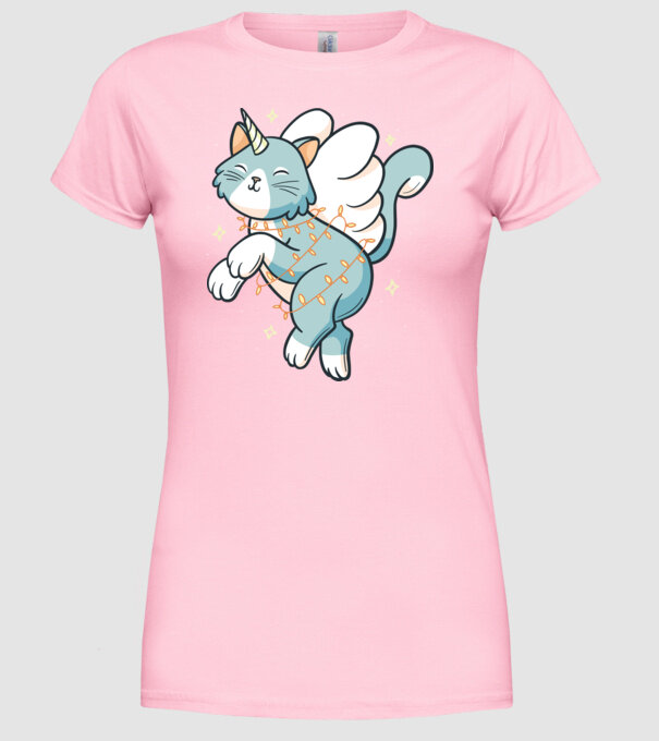 Pisică Unicorn model roz deschis pe tricou