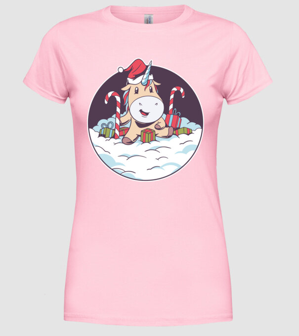 Unicorn Moș Crăciun cu cadouri model roz deschis pe tricou