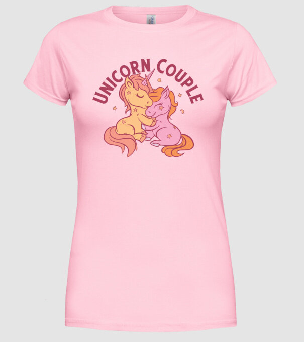 Pereche Unicorn model roz deschis pe tricou