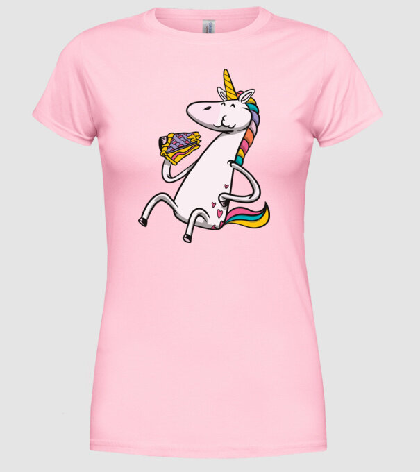 Unicorn cu prăjitură model roz deschis pe tricou