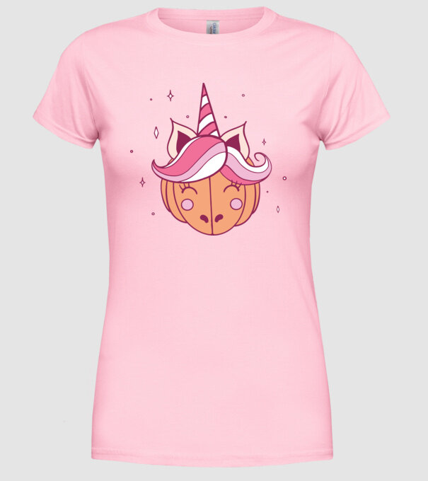Unicorn Dovleac model roz deschis pe tricou