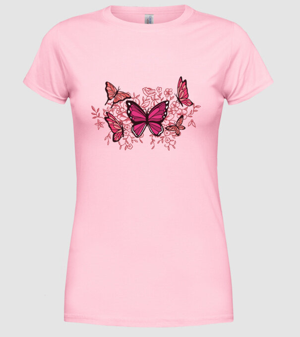 Fluturi cu flori model roz deschis pe tricou