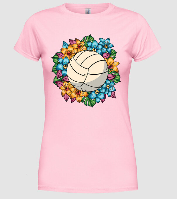 Minge de volei cu flori model roz deschis pe tricou
