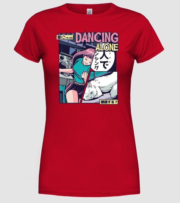 Anime Vaporwave Dancing Alone model roșu pe tricou