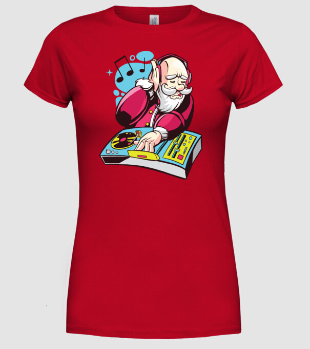 Moș Crăciun DJ model roșu pe tricou