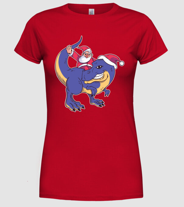 Santasaurus Moș Crăciun pe dinozaur model roșu pe tricou