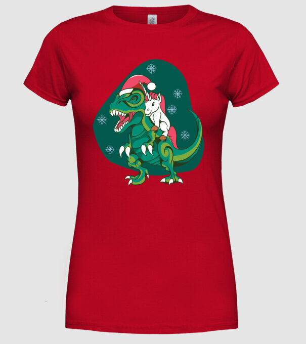 T-rex unicorn Crăciun model roșu pe tricou