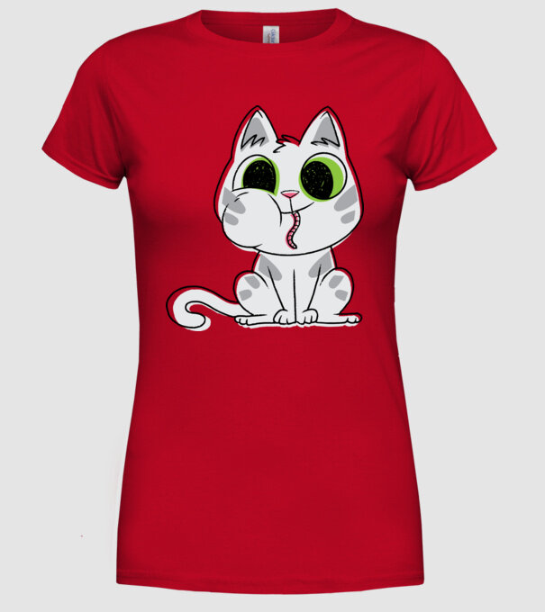 Pisicuță amuzantă model roșu pe tricou