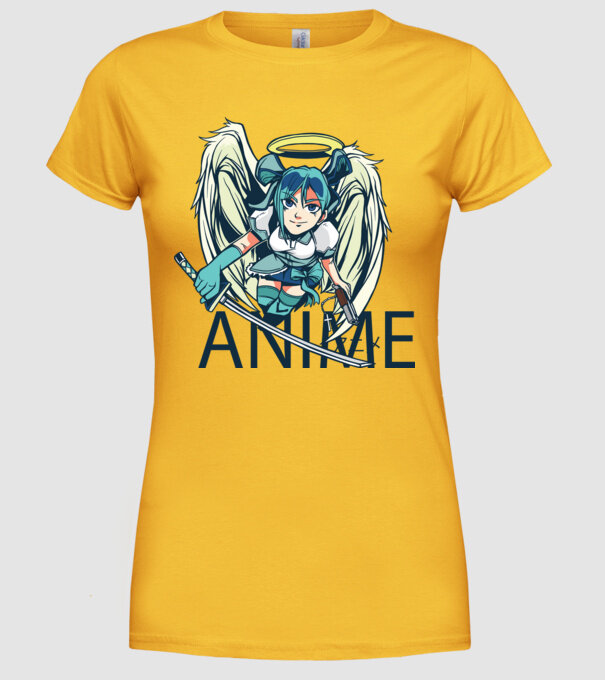 Anime fată cu sabie model galben pe tricou