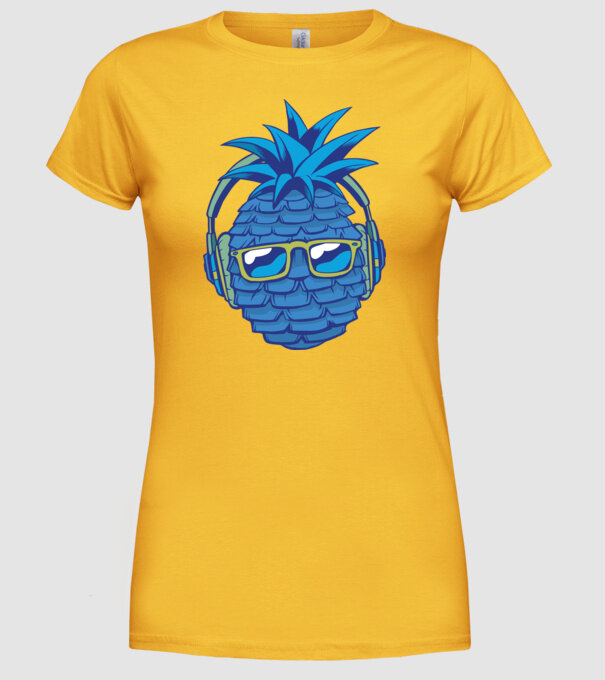 Ananas albastru cu căști model galben pe tricou