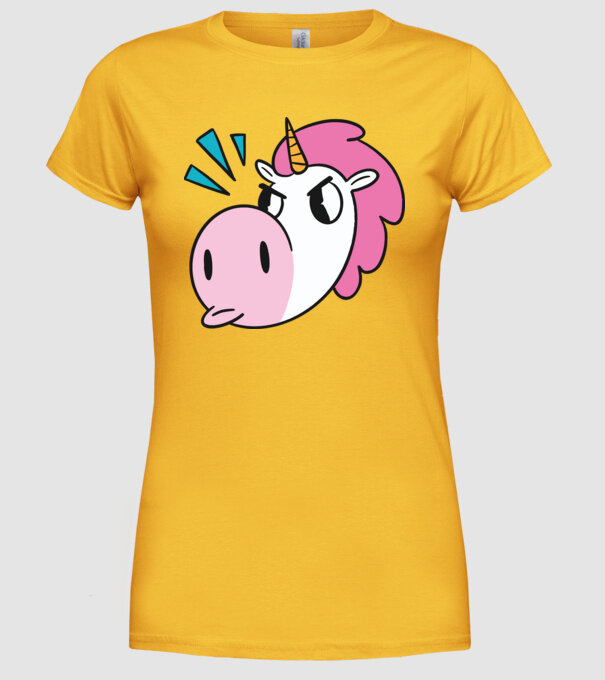 Unicorn supărat model galben pe tricou